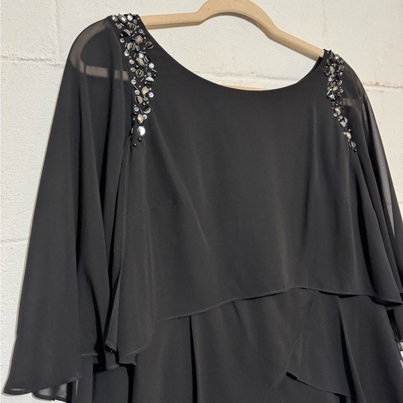 SLNY Black Beaded Chiffon Sheer Formal‎ LBD Dress Size 6  Gothic MOTB Funeral - Picture 2 of 6